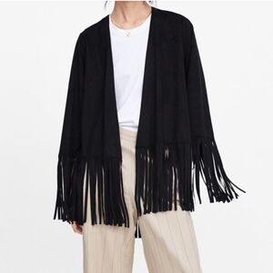 Zara Suede Fringe Open Cardigan